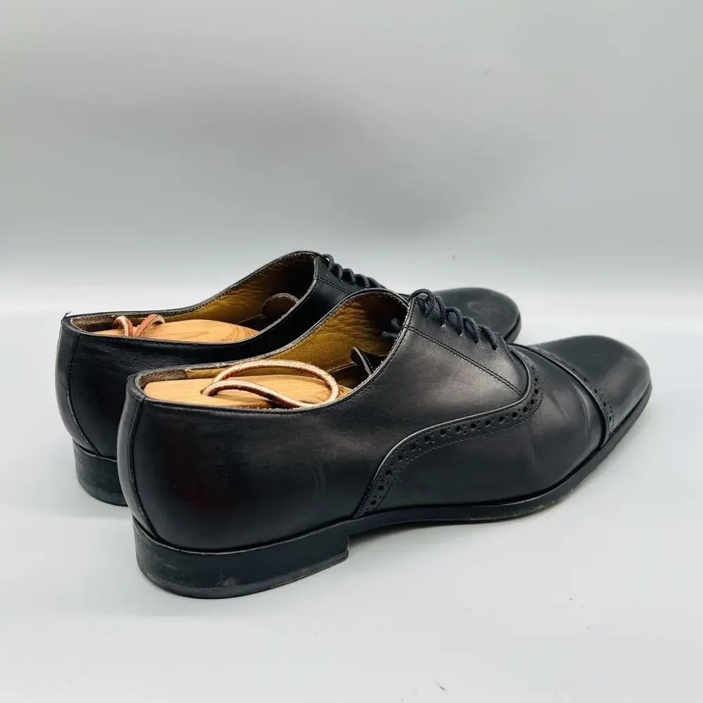 Antonio Maurizi Shoes Mens 10 Black Leather Cap Toe Oxford Dress Brogue Slip On